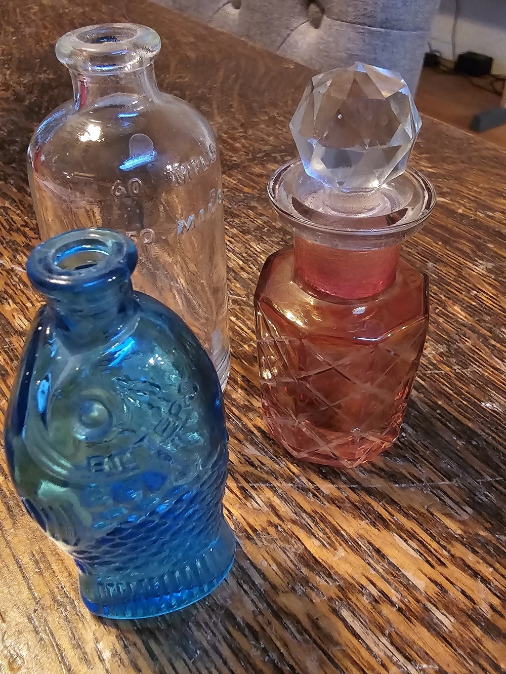 Vintage Small Glass Bottles - Blue, Clear & Pink Perfume Bottle